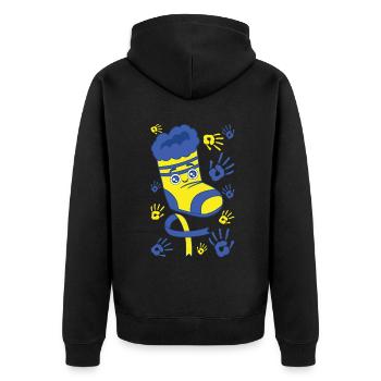 Chaussettes et empreintes de mains heureuses pour le syndrome de Down - Veste à capuche bio Premium Unisexe - noir - Dos - Nico (187cm)