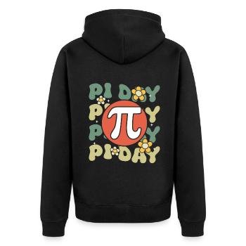 Pi Tag Retro Stylish Floral Motif - Unisex Premium Organic Zip Hoodie - black - Back - Nico (187cm)