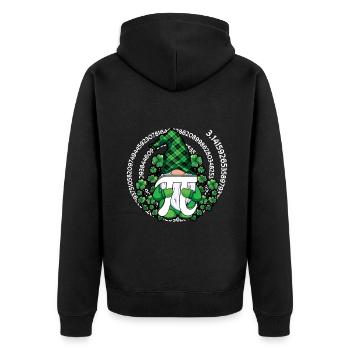 Pi Tag Leprechaun with Shamrock Motif - Unisex Premium Organic Zip Hoodie - black - Back - Nico (187cm)