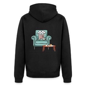 Gemütlicher Pi Tag Die Unendliche Geschichte - Unisex Premium Bio Zip Hoodie - Schwarz - Hinten - Nico (187cm)