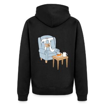 Gemütlicher Pi Tag Mit Entspannung - Unisex Premium Bio Zip Hoodie - Schwarz - Hinten - Nico (187cm)