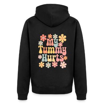 Bauchweh Blumen Design My Tummy Hurts - Unisex Premium Bio Zip Hoodie - Schwarz - Hinten - Nico (187cm)