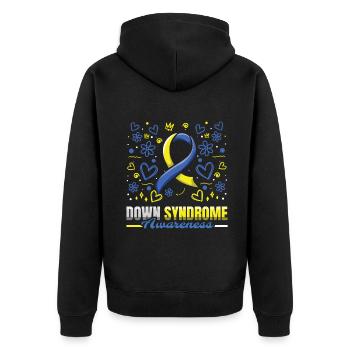 Down Syndrom Bewusstsein Mit Herzblumen - Unisex Premium Bio Zip Hoodie - Schwarz - Hinten - Nico (187cm)