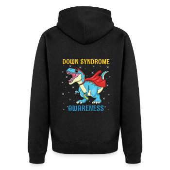 Dinosaur Superhero Down Syndrome Awareness - Unisex Premium Organic Zip Hoodie - black - Back - Nico (187cm)
