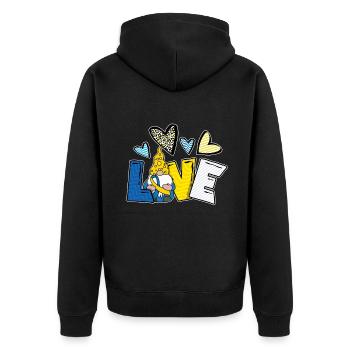 Love Gnome Down Syndrome Design - Unisex Premium Organic Zip Hoodie - black - Back - Nico (187cm)