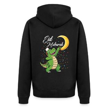 Eid Mubarak Dinosaur Mit Halbmond Und Konfetti - Unisex Premium Bio Zip Hoodie - Schwarz - Hinten - Nico (187cm)