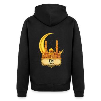 Eid Mubarak Feierliche Moschee mit Halbmond - Unisex Premium Bio Zip Hoodie - Schwarz - Hinten - Nico (187cm)
