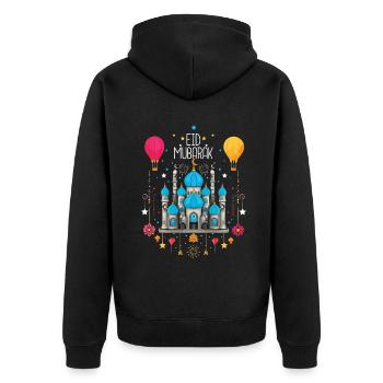 Eid Mubarak Feierliche Moschee und Heißluftballons - Unisex Premium Bio Zip Hoodie - Schwarz - Hinten - Nico (187cm)