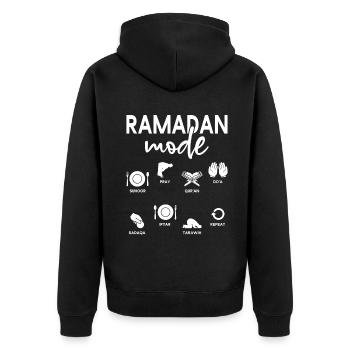 Ramadan Modus Eid Mubarak Suhoor Pray Do’a - Veste à capuche bio Premium Unisexe - noir - Dos - Nico (187cm)