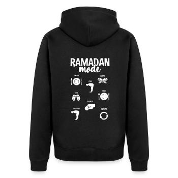 Ramadan Modus Eid Mubarak Feier - Unisex Premium Bio Zip Hoodie - Schwarz - Hinten - Nico (187cm)
