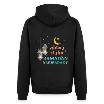 Eid Mubarak Ramadan Mubarak with lanterns and moon - Unisex Premium Organic Zip Hoodie - black - Back - Nico (187cm)