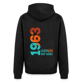 Légendaire depuis mars 1963 mars 1963 Anniversaire 1963 - Veste à capuche bio Premium Unisexe - noir - Dos - Nico (187cm)
