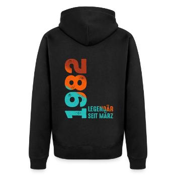 Légendaire depuis mars 1982 mars 1982 Anniversaire 1982 - Veste à capuche bio Premium Unisexe - noir - Dos - Nico (187cm)
