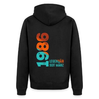 Legendär Seit März 1986 März 1986 Geburtstag 1986 - Unisex Premium Bio Zip Hoodie - Schwarz - Hinten - Nico (187cm)