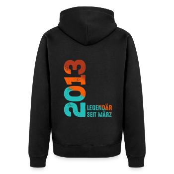 Legendär Seit März 2013 März 2013 Geburtstag 2013 - Unisex Premium Bio Zip Hoodie - Schwarz - Hinten - Nico (187cm)