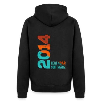 Légendaire Depuis Mars 2014 Mars 2014 Anniversaire 2014 - Veste à capuche bio Premium Unisexe - noir - Dos - Nico (187cm)