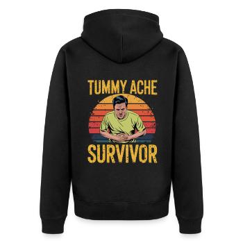 Stomach ache Survivor Retro style Humorous - Unisex Premium Organic Zip Hoodie - black - Back - Nico (187cm)