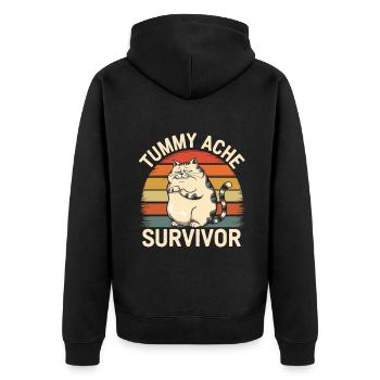 Belly Ache, Survivor Cat, Vintage Style - Unisex Premium Organic Zip Hoodie - black - Back - Nico (187cm)