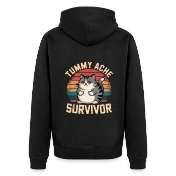 Belly Ache: Survivor Cat Retro Style - Unisex Premium Organic Zip Hoodie - black - Back - Nico (187cm)