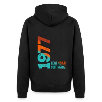 Légendaire depuis mars 1977 mars 1977 Anniversaire 1977 - Veste à capuche bio Premium Unisexe - noir - Dos - Nico (187cm)