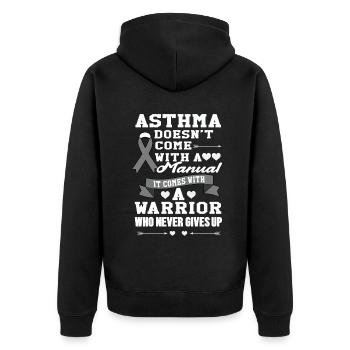 Asthma Bewusstsein: Kämpfer Ohne Anleitung - Unisex Premium Bio Zip Hoodie - Schwarz - Hinten - Nico (187cm)