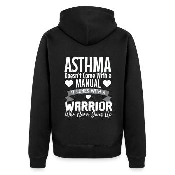 Asthma Bewusstsein Krieger Wer Niemals Aufgibt - Unisex Premium Bio Zip Hoodie - Schwarz - Hinten - Nico (187cm)