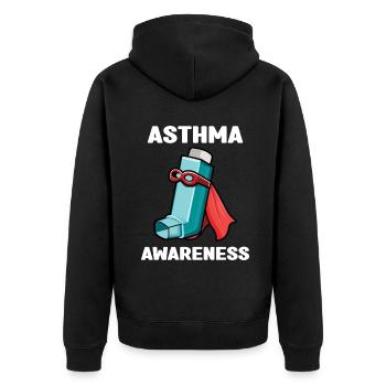 Asthma Awareness Superhero Inhaler Design - Unisex Premium Organic Zip Hoodie - black - Back - Nico (187cm)
