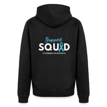 Asthma Bewusstsein Support Squad - Unisex Premium Bio Zip Hoodie - Schwarz - Hinten - Nico (187cm)