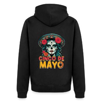 Cinco De Mayo Mystische Schönheit Mit Blumen - Unisex Premium Bio Zip Hoodie - Schwarz - Hinten - Nico (187cm)