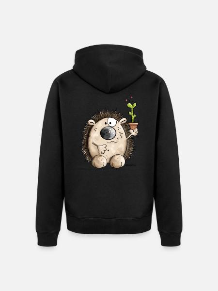 Igel mit Kaktus - Unisex Premium Bio Zip Hoodie - Schwarz