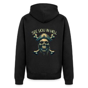 Chemise de pirate crâne disant à bientôt en enfer - Veste à capuche bio Premium Unisexe - noir - Dos - Nico (187cm)