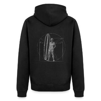 Surfer Retro Surfboard Vitruvian Man - Unisex Premium Organic Zip Hoodie - black - Back - Nico (187cm)