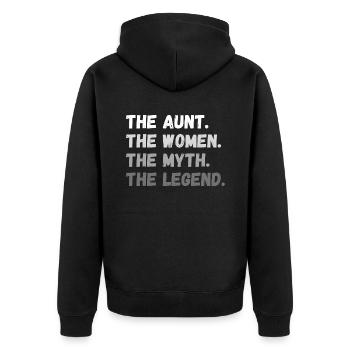 The Aunt. The Women. The Myth. The Legend - Unisex Premium Bio Zip Hoodie - Schwarz - Hinten - Nico (187cm)