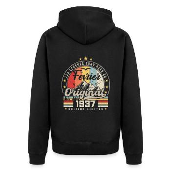 Février 1937 Cadeau 87e Anniversaire Février 1937 - Veste à capuche bio Premium Unisexe - noir - Dos - Nico (187cm)