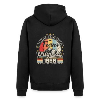 Février 1966 Cadeau 58e Anniversaire Février 1966 - Veste à capuche bio Premium Unisexe - noir - Dos - Nico (187cm)