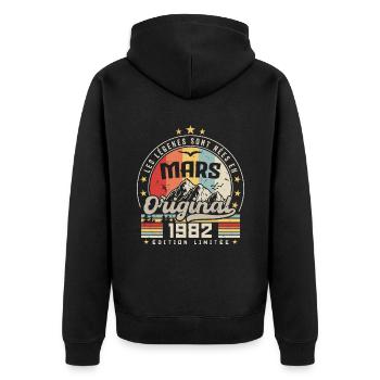 Jahrgang März 1982 Geschenk zum 42-jährigen Jubiläum - Unisex Premium Bio Zip Hoodie - Schwarz - Hinten - Nico (187cm)