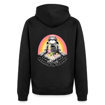 Beam me up Slothy - Unisex Premium Bio Zip Hoodie - Schwarz - Hinten - Nico (187cm)