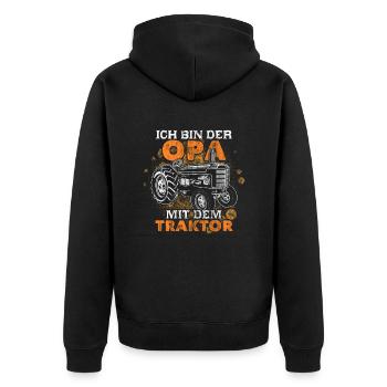 Opa mit Traktor Trecker Opa Großvater Lustiges Opa - Unisex Premium Bio Zip Hoodie - Schwarz - Hinten - Nico (187cm)