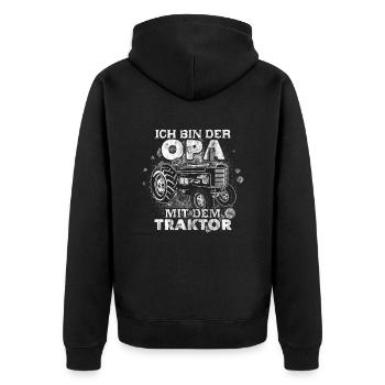Opa mit Traktor Trecker Opa Großvater Lustiges Opa - Unisex Premium Bio Zip Hoodie - Schwarz - Hinten - Nico (187cm)