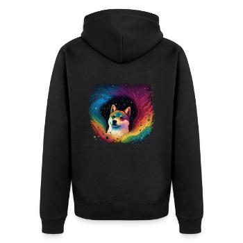 Akita Inu Hund Bunte Farben Regenbogen Kunst - Unisex Premium Bio Zip Hoodie - Schwarz - Hinten - Nico (187cm)