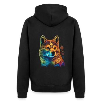 Akita Inu Hund Bunte Farben Regenbogen Kunst - Unisex Premium Bio Zip Hoodie - Schwarz - Hinten - Nico (187cm)