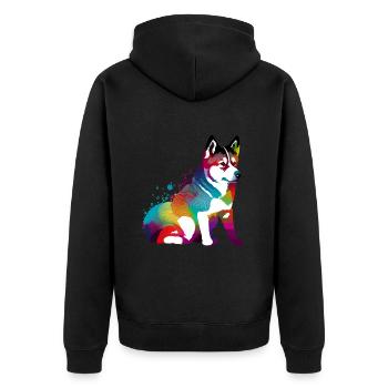 Akita Inu Hund Bunte Farben Regenbogen Kunst - Unisex Premium Bio Zip Hoodie - Schwarz - Hinten - Nico (187cm)
