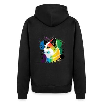 Akita Inu Hund Bunte Farben Regenbogen Kunst - Unisex Premium Bio Zip Hoodie - Schwarz - Hinten - Nico (187cm)