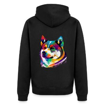Akita Inu Hund Bunte Farben Regenbogen Kunst - Unisex Premium Bio Zip Hoodie - Schwarz - Hinten - Nico (187cm)