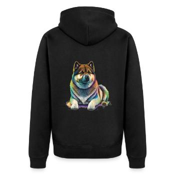 Akita Inu Hund Bunte Farben Regenbogen Kunst - Unisex Premium Bio Zip Hoodie - Schwarz - Hinten - Nico (187cm)