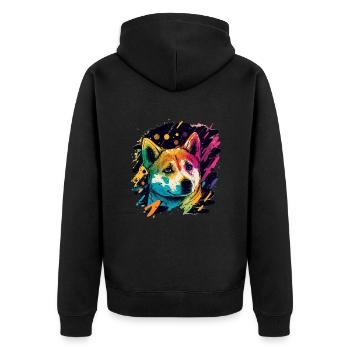 Akita Inu Hund Bunte Farben Regenbogen Kunst - Unisex Premium Bio Zip Hoodie - Schwarz - Hinten - Nico (187cm)