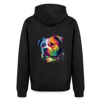 Bunte Amerikanische Bulldogge Männer Frauen - Unisex Premium Bio Zip Hoodie - Schwarz - Hinten - Nico (187cm)