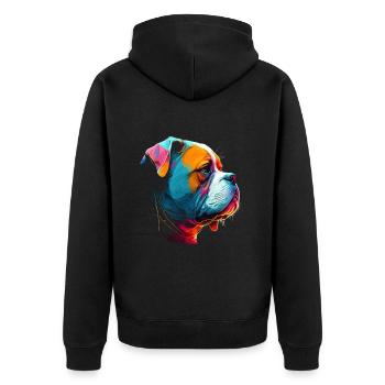Bunte Amerikanische Bulldogge Männer Frauen - Unisex Premium Bio Zip Hoodie - Schwarz - Hinten - Nico (187cm)