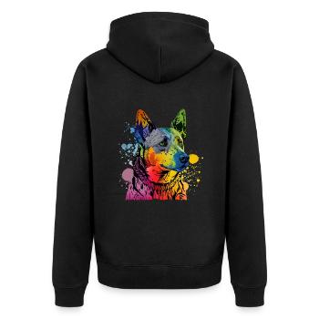Lächelnder Australischer Rinderhund Blumen - Unisex Premium Bio Zip Hoodie - Schwarz - Hinten - Nico (187cm)