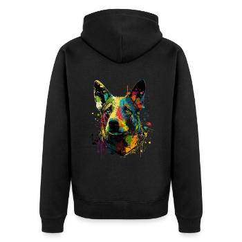Lächelnder Australischer Rinderhund Blumen - Unisex Premium Bio Zip Hoodie - Schwarz - Hinten - Nico (187cm)